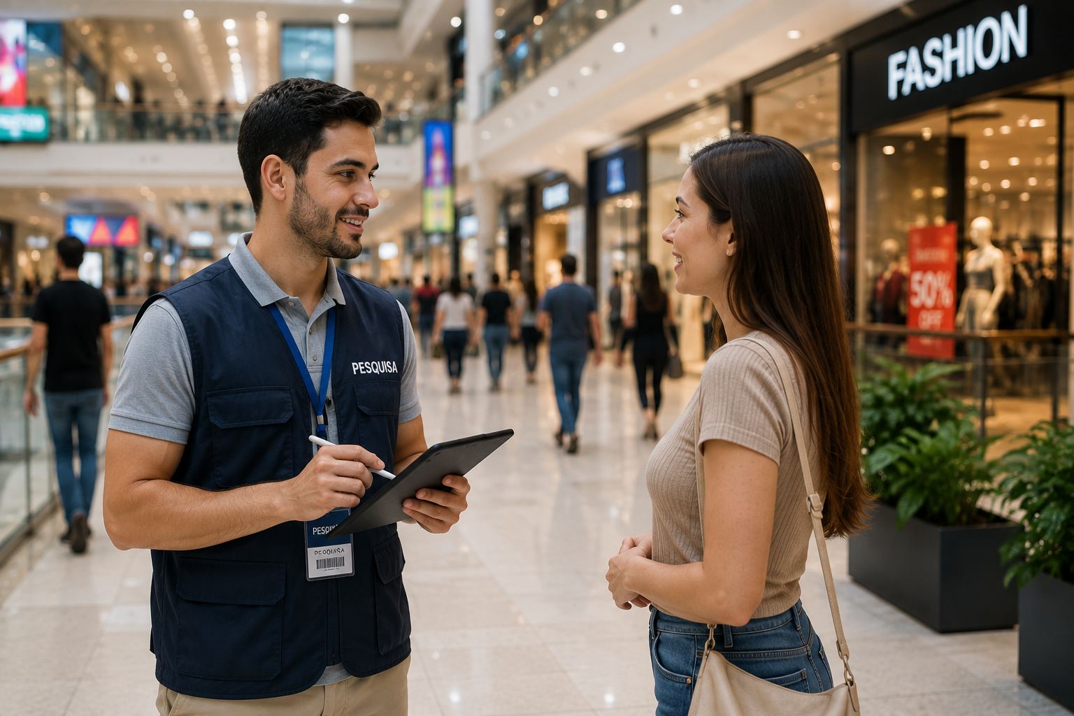Equipe de campo em ambiente de shopping
